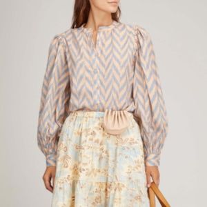Ulla Johnson Blue and Beige Chevron Blouse